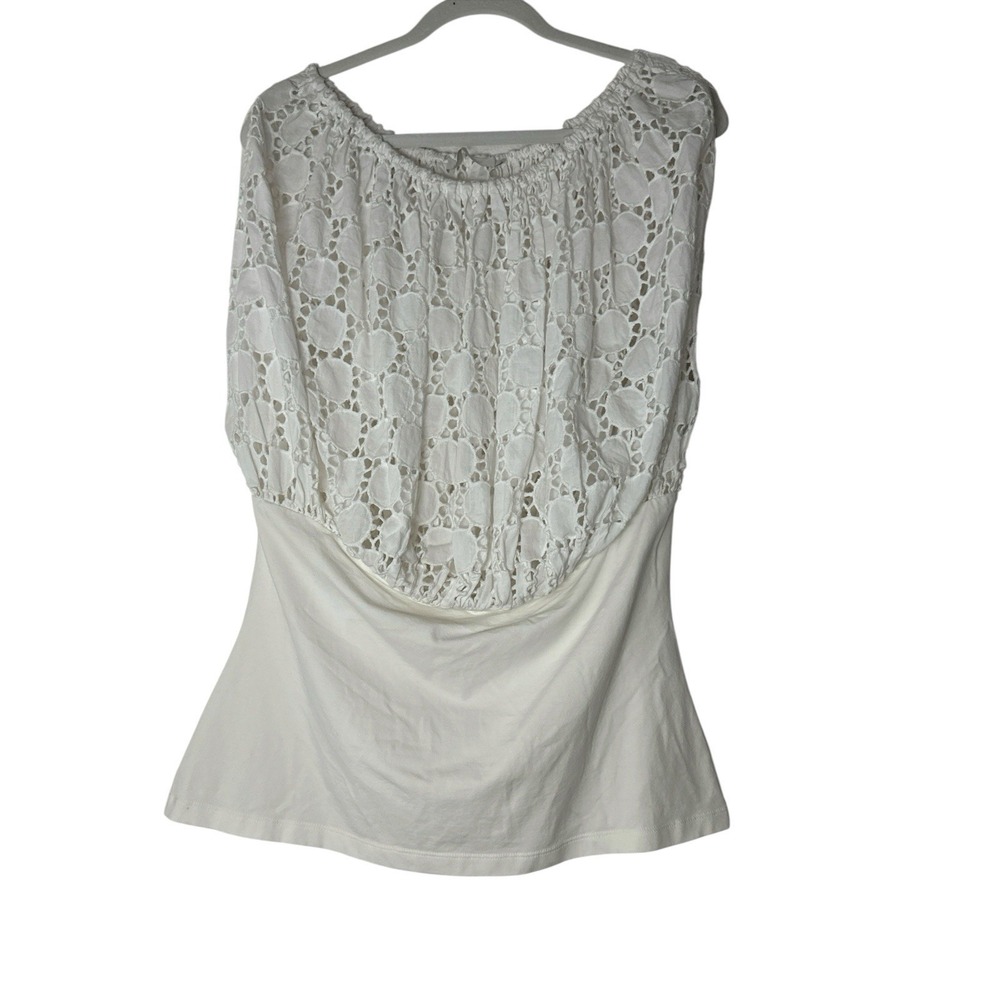 Onne Fontaine Paris Top Women's Size 46 White Chic Luxe Crochet Designer Stretch